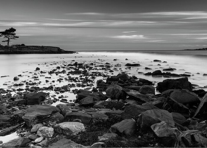Maine Greeting Card featuring the photograph Maine Rocky Coast in BW by Ranjay Mitra