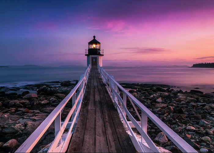 Maine Greeting Card featuring the photograph Maine Sunset at Marshall Point Lighthouse by Ranjay Mitra