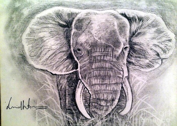 Elephant Greeting Card featuring the painting Majestic Elephant by Brindha Naveen