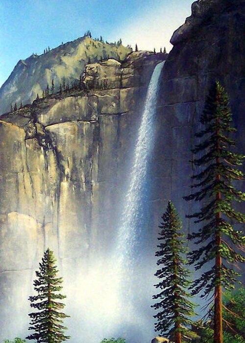 Landscape Greeting Card featuring the painting Majestic Falls by Frank Wilson