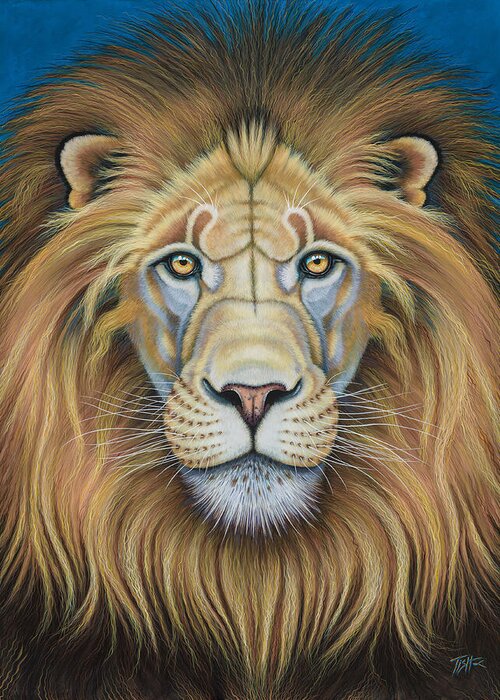 Lion Greeting Card featuring the painting The Lion's Mane Attraction by Tish Wynne