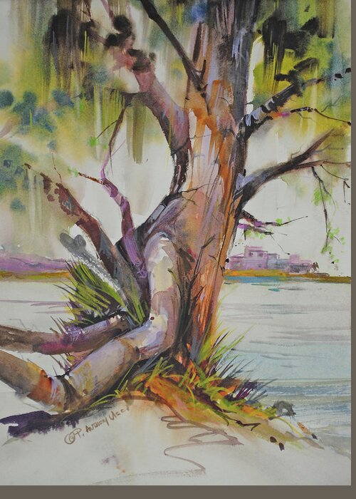 Wooded Scene Greeting Card featuring the painting Majestic Live Oak by P Anthony Visco