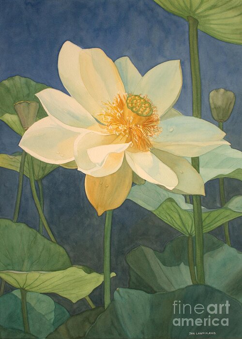 Flowers Greeting Card featuring the painting Majestic Lotus by Jan Lawnikanis