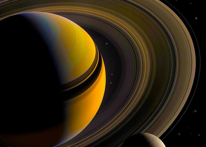 Astronomy Greeting Card featuring the digital art Majestic Saturn by Chuck Mountain