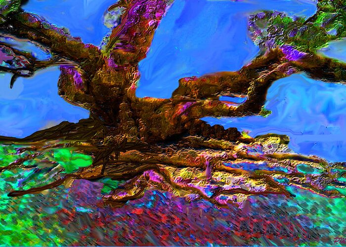 Landscape Modern Art Abstract Contemporary Vivid Colors Greeting Card featuring the digital art Majestic Tree by Phillip Mossbarger