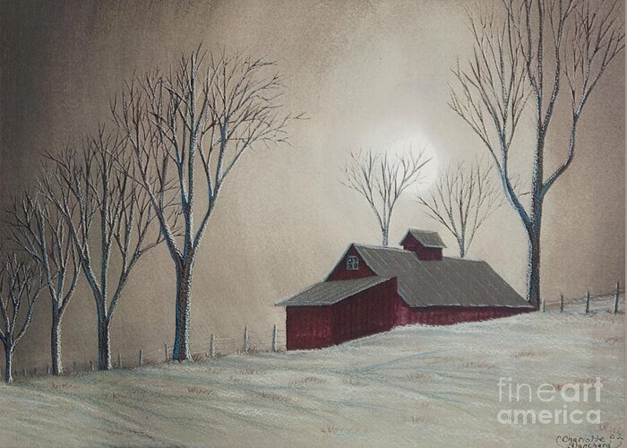 Winter Scene Paintings Greeting Card featuring the painting Majestic Winter Night by Charlotte Blanchard