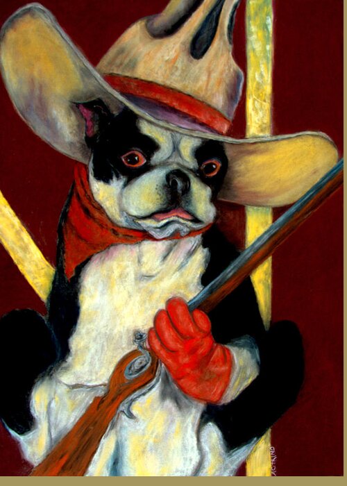 Boston Terrier Greeting Card featuring the pastel Make My Day Pastel by Antonia Citrino