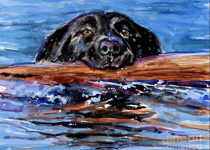 Black Dog Greeting Card featuring the painting Make Wake by Molly Poole