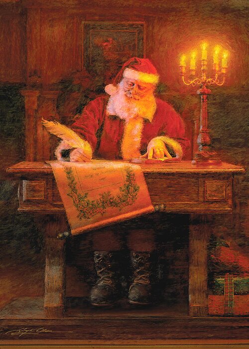 Christmas Greeting Card featuring the painting Making a List by Greg Olsen