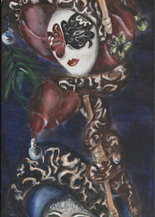 Venetian Masks Greeting Card featuring the painting Making Faces Venetian by Nik Helbig