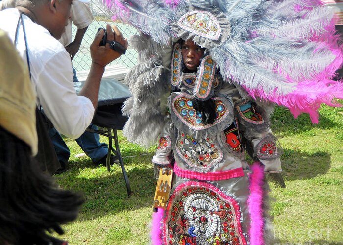 Mardi Gras Indians Greeting Card featuring the photograph Looking good, Son by Rosanne Licciardi