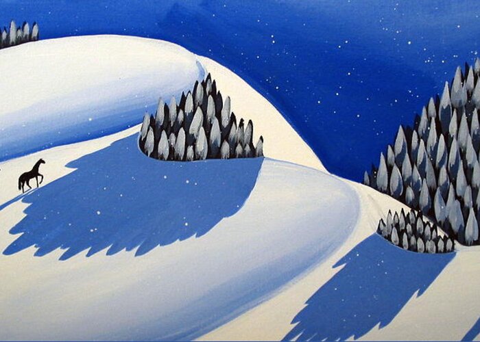 Art Greeting Card featuring the painting Making The Peak - modern winter landscape by Debbie Criswell