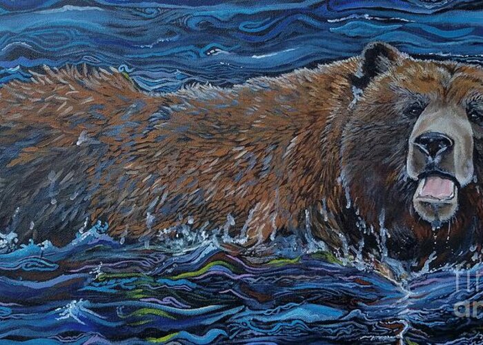 Bear Greeting Card featuring the painting Making Waves by Kathy Laughlin