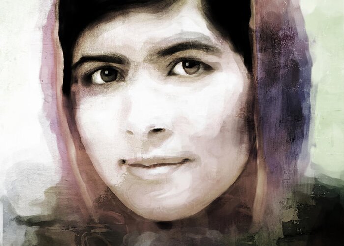 Malala Yousafzai Greeting Card featuring the painting Malala Yousaf Zai 10 by Gull G