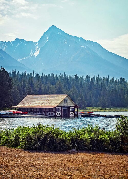 Boathouse Greeting Card featuring the photograph Maligne Lake Boathouse by Catherine Reading