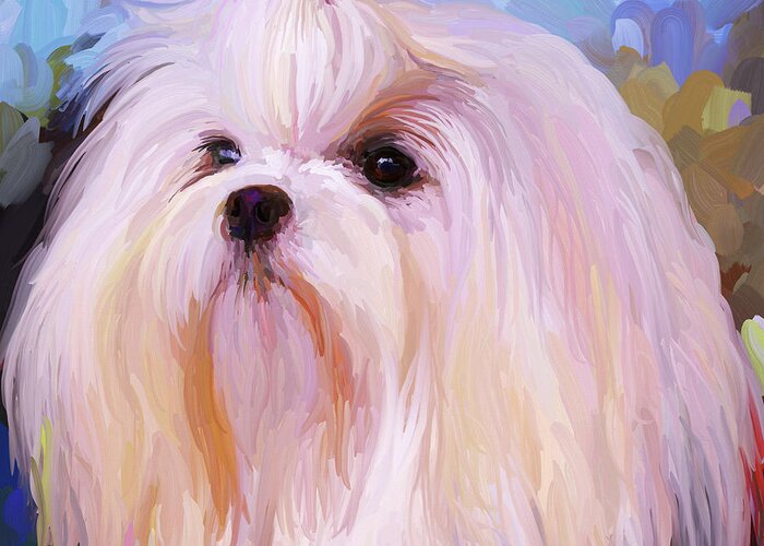 Maltese Greeting Card featuring the painting Maltese Portrait - Square by Jai Johnson
