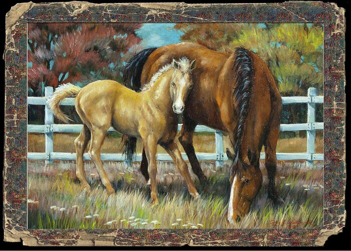 Horse Greeting Card featuring the painting Mama and Jr. by Cynthia Westbrook