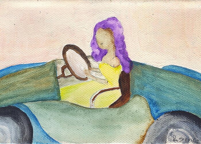 Girl Greeting Card featuring the painting Mama Drives a Disney Car by Ricky Sencion