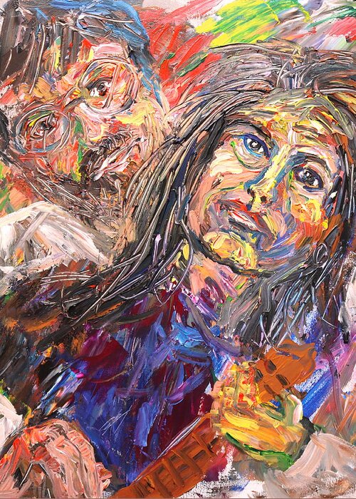 Portraits Greeting Card featuring the painting Man behind the women by Madeleine Shulman