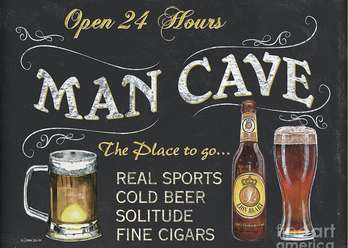 Sports Greeting Card featuring the painting Man Cave Chalkboard Sign by Debbie DeWitt