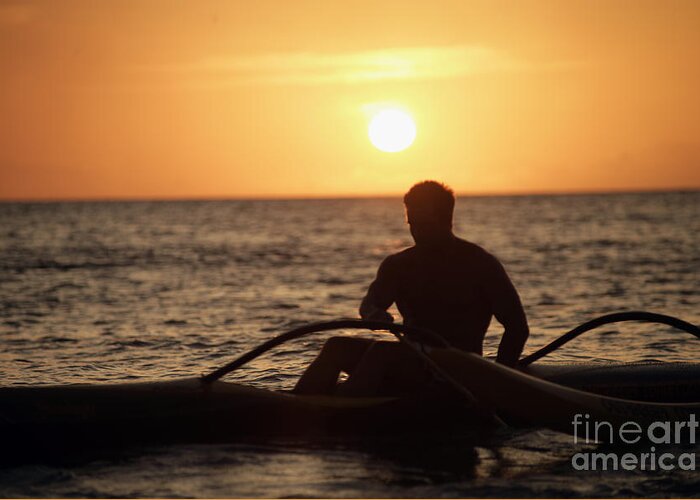 Afternoon Greeting Card featuring the photograph Man in Canoe by Sri Maiava Rusden - Printscapes