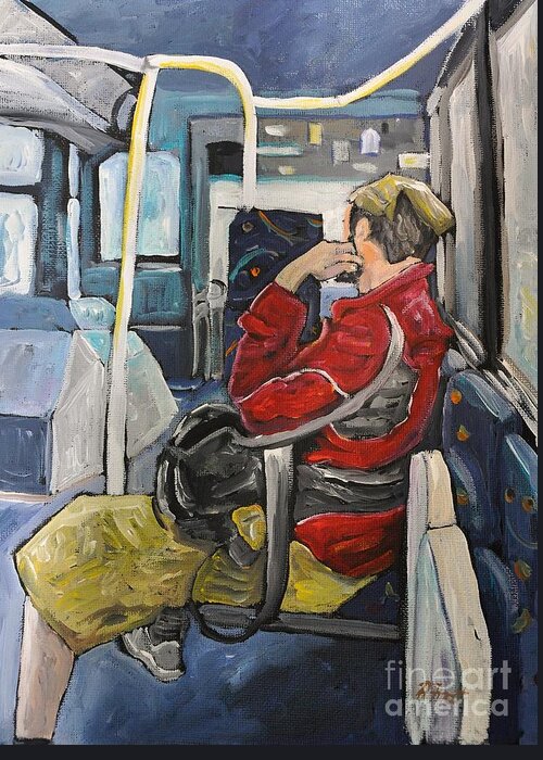 Men Greeting Card featuring the painting Man on 107 Bus Verdun by Reb Frost