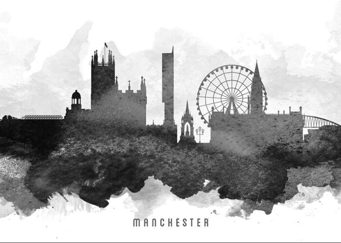 Manchester Greeting Card featuring the painting Manchester Cityscape 11 by Aged Pixel