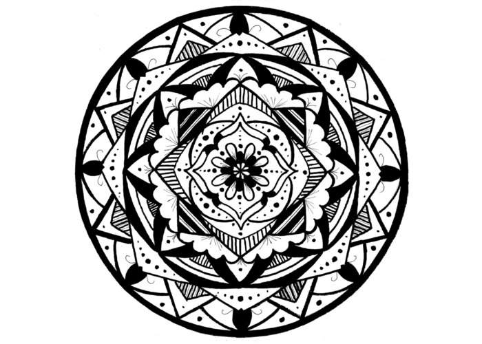 Mandala Greeting Card featuring the drawing Mandala #3 - Lacy Layers by Eseret Art