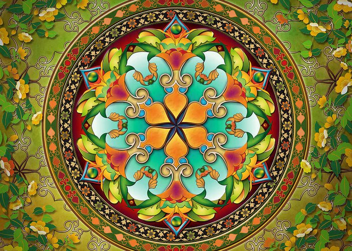 Mandala Greeting Card featuring the digital art Mandala Evergreen by Peter Awax