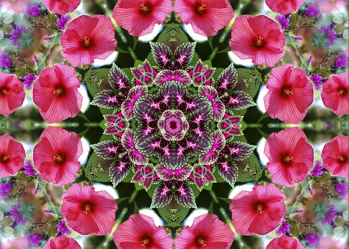 Mandala Greeting Card featuring the digital art Mandala Pink Patron by Nancy Griswold