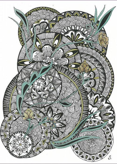 Mandala Greeting Card featuring the drawing Mandalas with Gold Flowers by Alexandra Louie