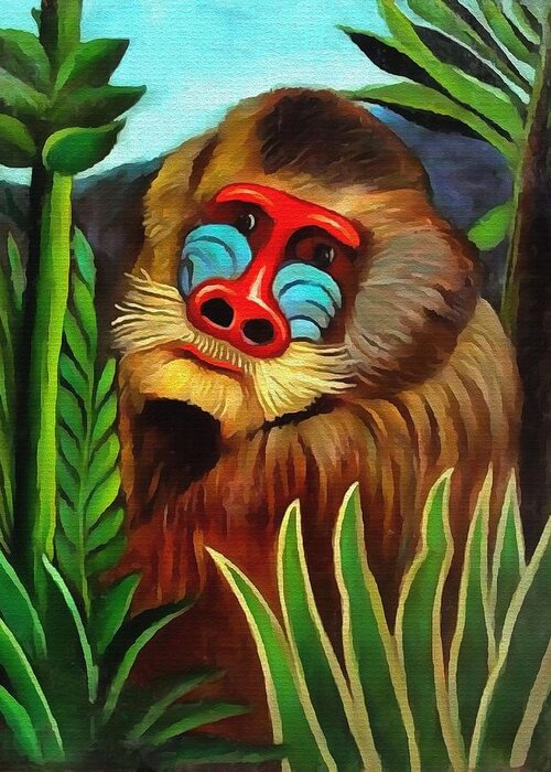 Henri Rousseau Greeting Card featuring the painting Mandrill In The Jungle by Henri Rousseau