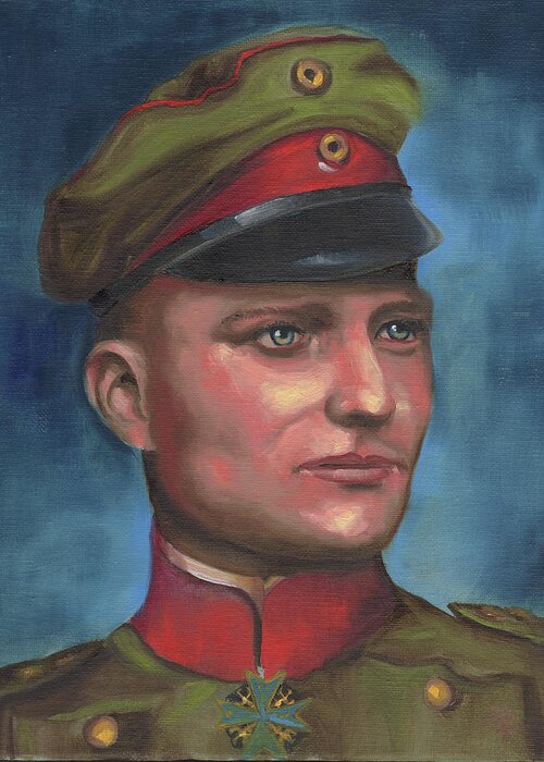 Red Baron Greeting Card featuring the painting Manfred von Richthofen the Red Baron by David Bader
