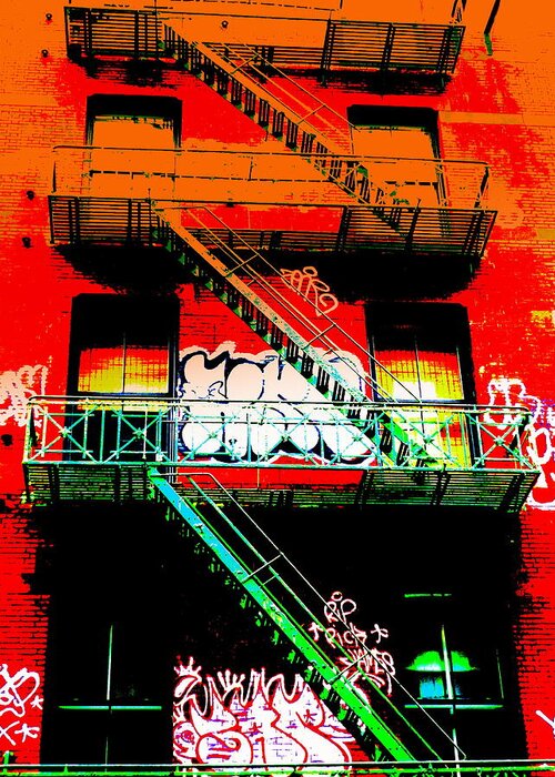 City Greeting Card featuring the photograph Manhattan Fire Escape by Funkpix Photo Hunter