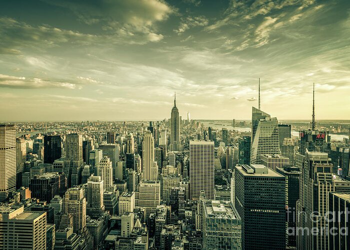 Landscape Greeting Card featuring the photograph Manhattan Skyline- sepia by Franz Zarda
