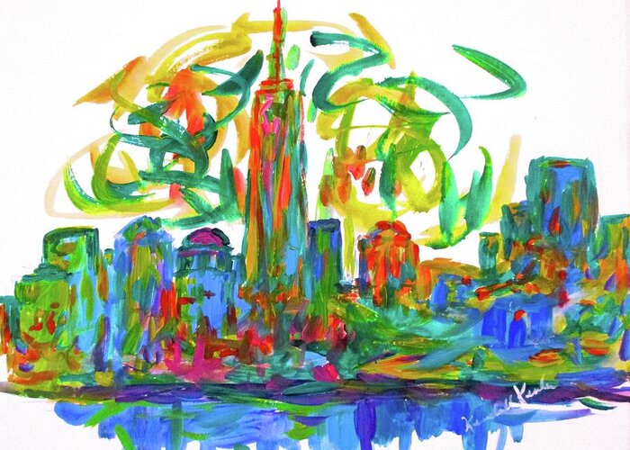 New York Prints For Sale Greeting Card featuring the painting Manhattan Twirl by Kendall Kessler