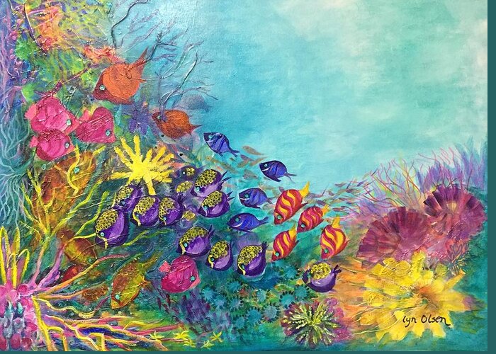 Great Barrier Reef Greeting Card featuring the painting Many colours by Lyn Olsen