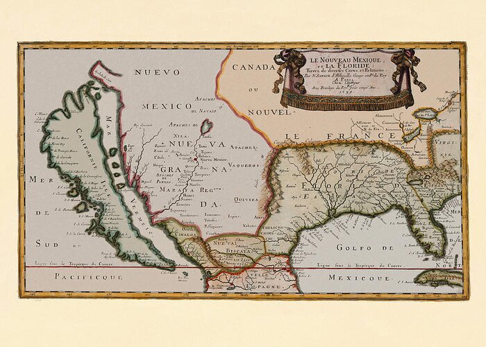 Map Of America Greeting Card featuring the photograph Map Of America 1679 by Andrew Fare