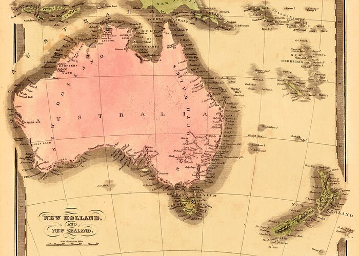 Map Of Australia Greeting Card featuring the photograph Map Of Australia 1840 by Andrew Fare