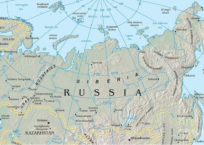 Map Greeting Card featuring the photograph Map Of Siberia by Science Source