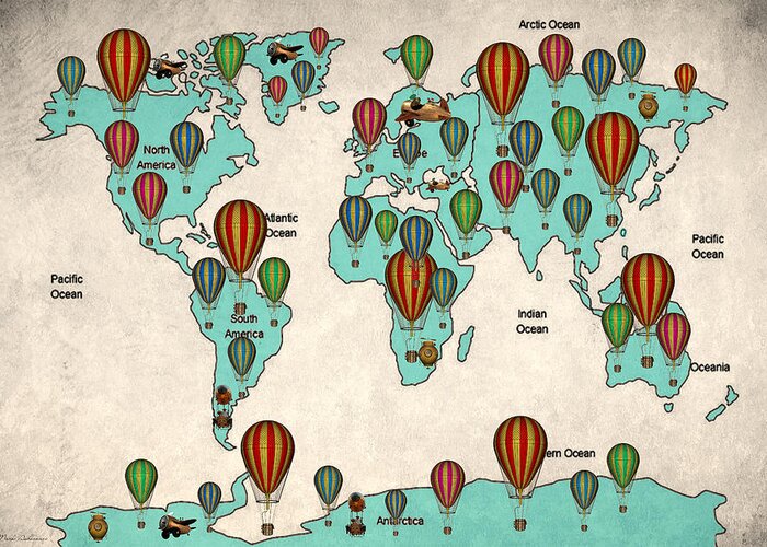 Landmark Greeting Card featuring the digital art Map Of The World 7 by Mark Ashkenazi