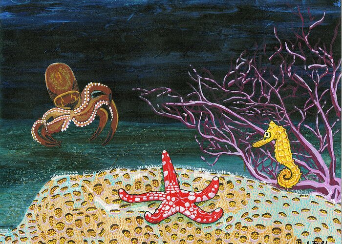 Octopus Greeting Card featuring the painting March 2017 by Paul Fields