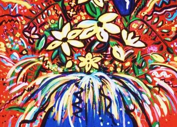 Floral Greeting Card featuring the painting Mardi Gras Floral Explosion by Sidra Myers
