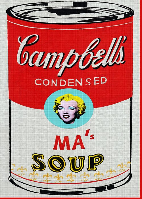 Marilyn Greeting Card featuring the mixed media Marilyn Monroe Campbell's Soup by Charlie Ross