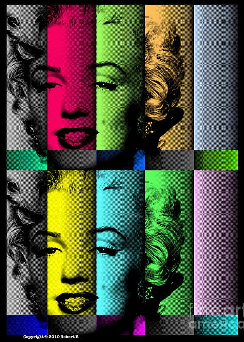 Marilyn Monroe Greeting Card featuring the painting Marilyn Monroe TV TEST PATTERN at MIDNIGHT after WARHOL by Robert R FINE ART POP PAINTINGS by Robert R Splashy Art