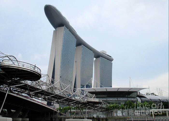 Moshie Safdie Greeting Card featuring the photograph Marina Bay Sands 13 by Randall Weidner