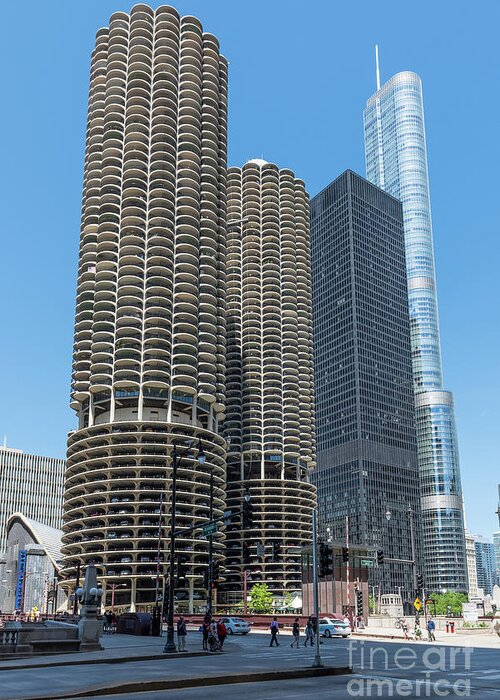 Chicago Greeting Card featuring the photograph Marina City, AMA Plaza, and Trump Tower by David Levin