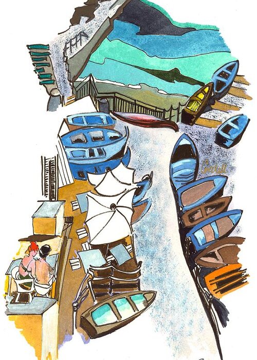 Italian Coastal Vistas Greeting Card featuring the painting Marina Riomaggiore by Joan Cordell