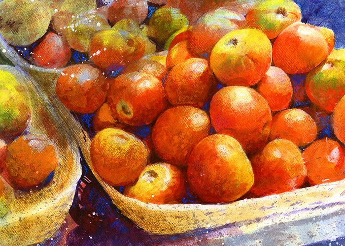 Fruit Greeting Card featuring the painting Market Tomatoes by Andrew King