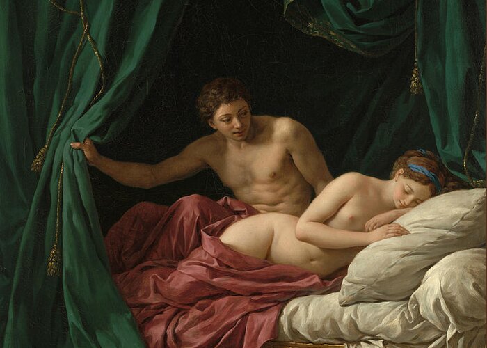 French Artist Greeting Card featuring the painting Mars and Venus by Louis-Jean-Francois Lagrenee